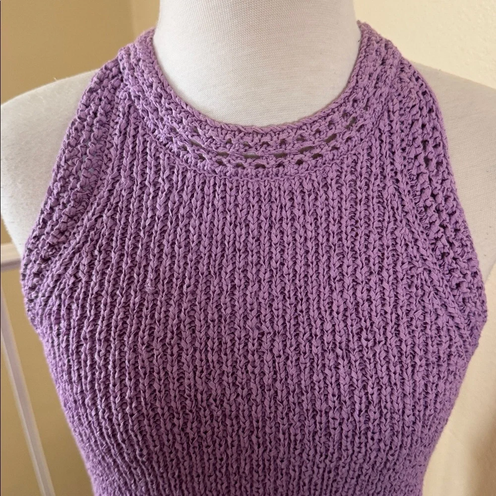 J. Crew Pointelle Purple Lavender High-Neck Textured Knit Sweater Tank Top S
